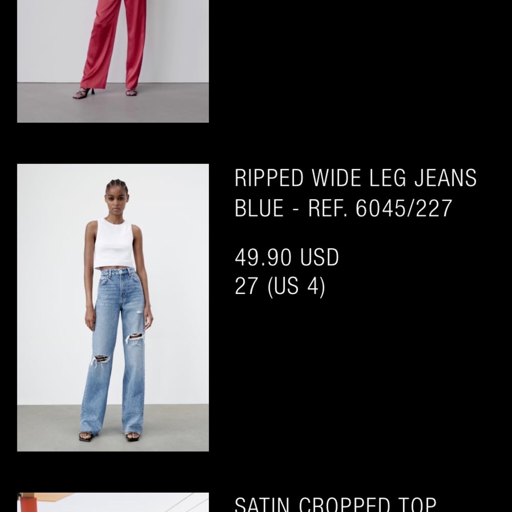 ZARA RIPPED WIDE LEG JEANS